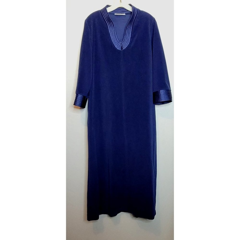 Vintage Vanity Fair Robe Zip Up Navy Blue Size Small Velour Long Sleeve 70s 80s